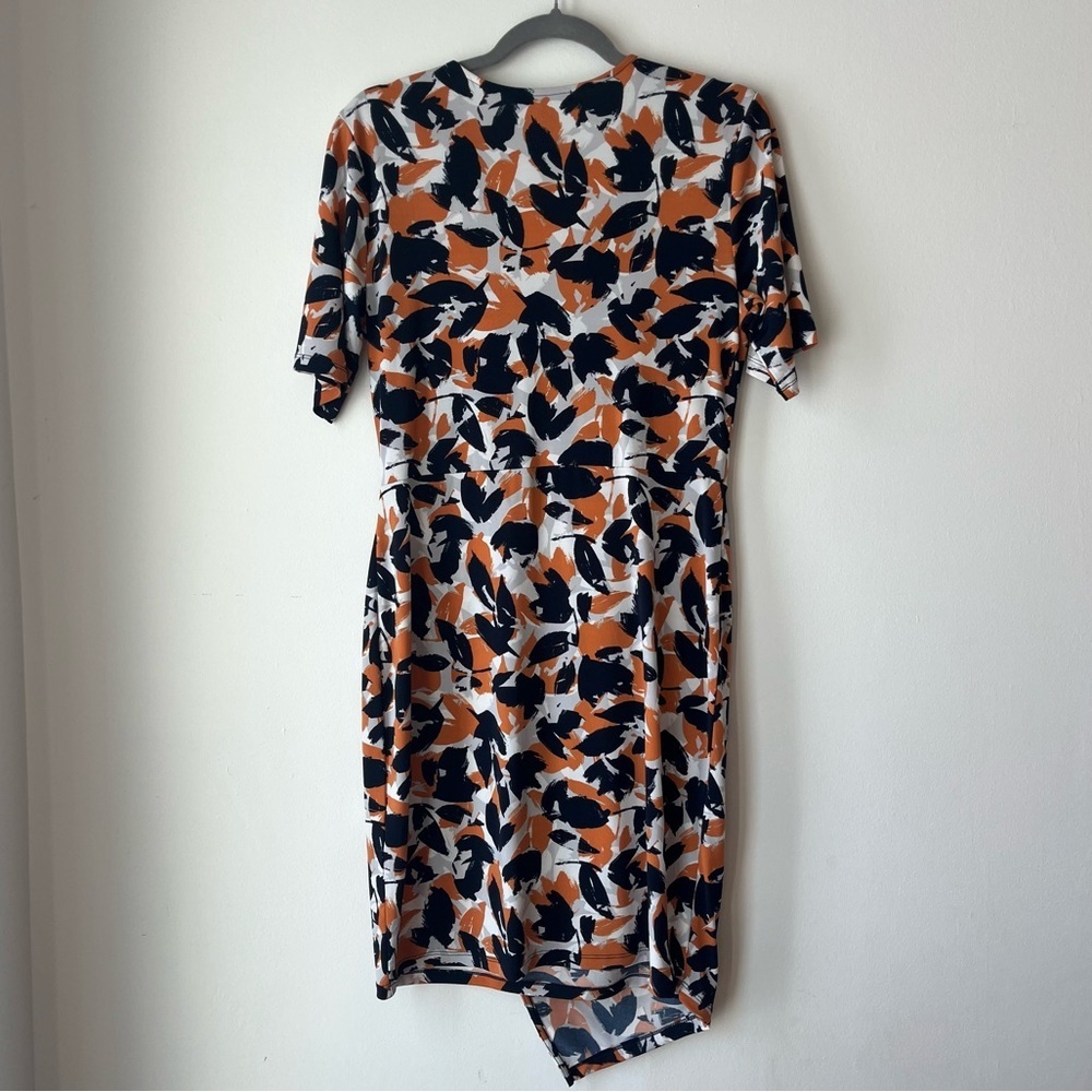 Banana Republic Wrap Front Dress Size Small, Navy Orange Abstract Print Stretch - Picture 11 of 12